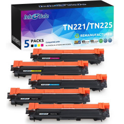 Brother TN225 TN221 Compatible Toner Cartridge 5 Color Set (2 Black, Cyan, Magenta, Yellow)